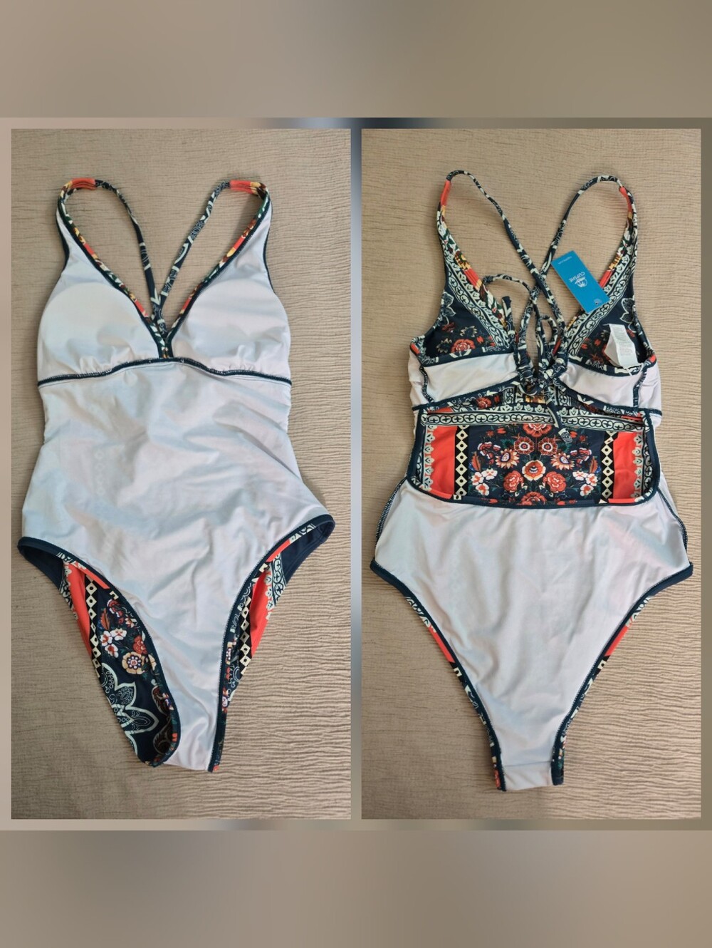 NWT Cupshe Boho Floral Print Lace-Up One Piece Swimsuit, Medium - Picture 3 of 5